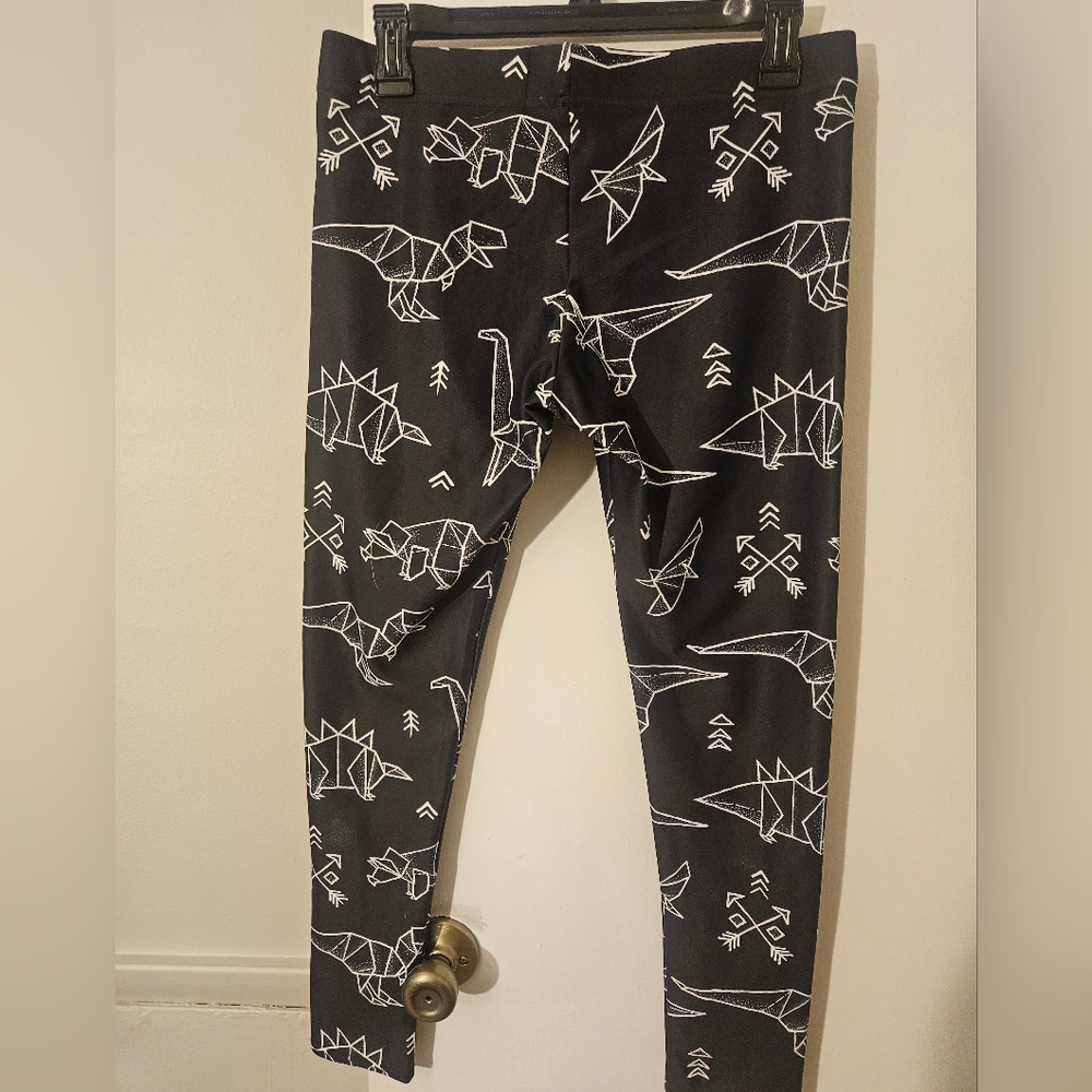 Womens Origami Dinosaur Leggings - Black and White
